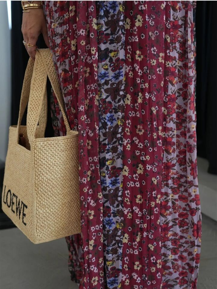 Çiçek Desenli Askılı Yazlık Elbise – Bordo