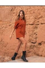 Kadife Uzun Gömlek Elbise (Standart Beden)