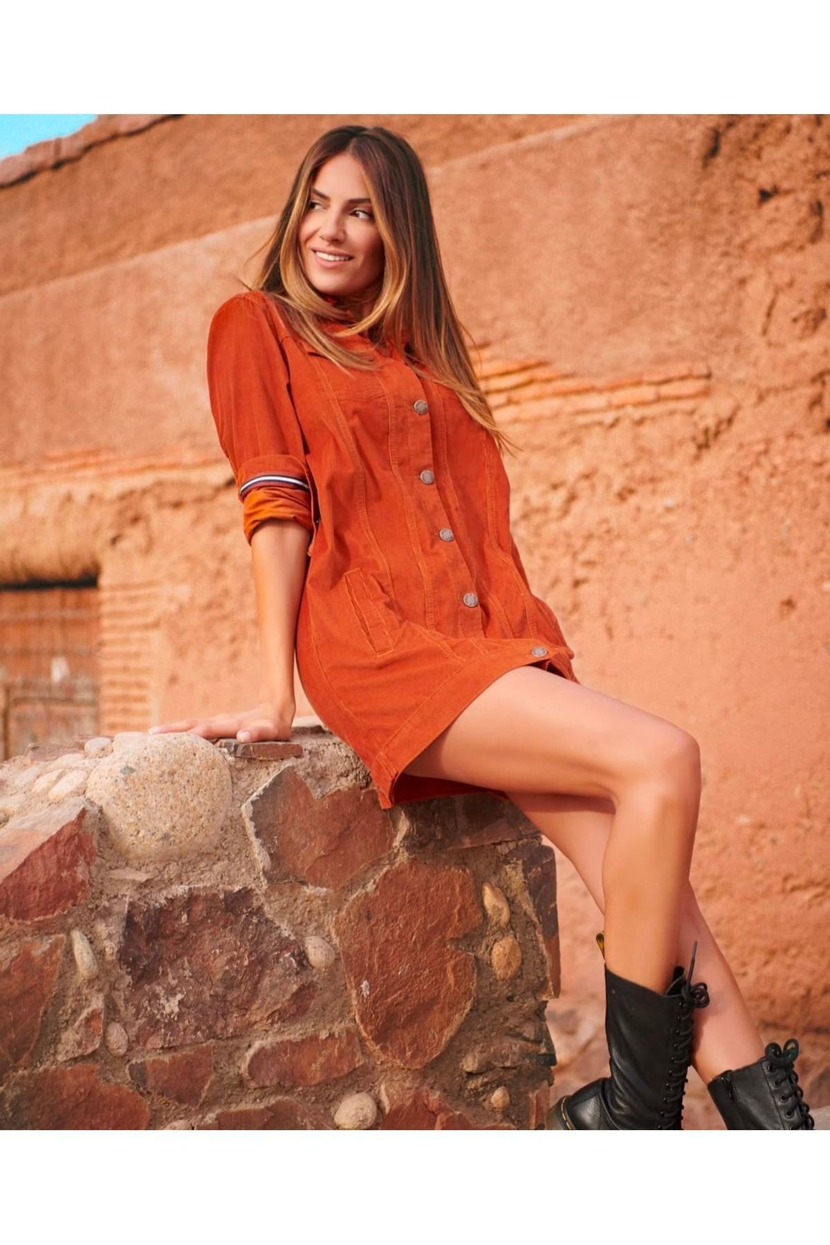 Kadife Uzun Gömlek Elbise (Standart Beden)