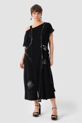 Düşük Kollu Omzu Açık Uzun Tarz Elbise Siyah