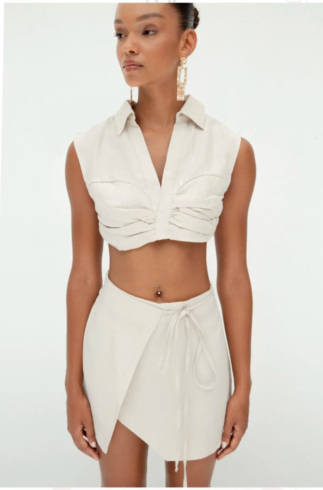 Bağlamalı Tarz Keten Şort Etek