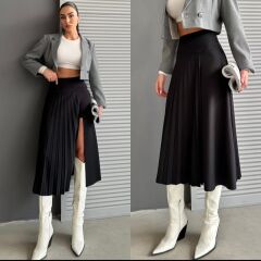 Krep Kumaş Içi Şortlu Yanı Yırtmaçlı Uzun Etek Siyah