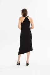 Kalın Askılı Çapraz Sırt Detaylı Uzun Elbise Siyah