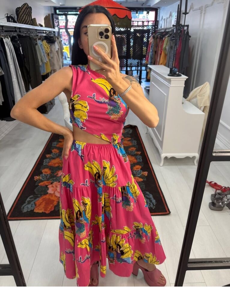 Rhode Resort Tarzı Pembe Muz Desenli Elbise