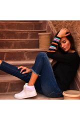Kolları  Şeritli Sweatshirt Siyah