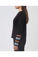 Kolları  Şeritli Sweatshirt Siyah