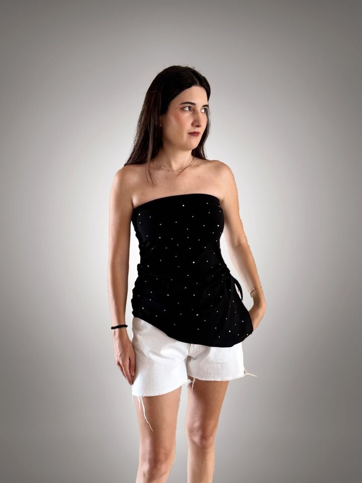 Parıltılı Detaylı Straplez Bluz