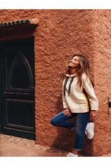 Kapüşonlu Yanı Şeritli  İpli Sweatshirt