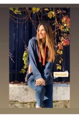 Kapüşonlu Yanı Şeritli  İpli Sweatshirt