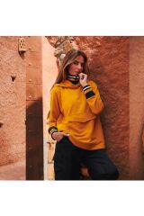 Çift Yakalı Kapşonlu Sweatshirt Kahverengi