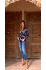 Saten Düğmeli Gömlek Lacivert