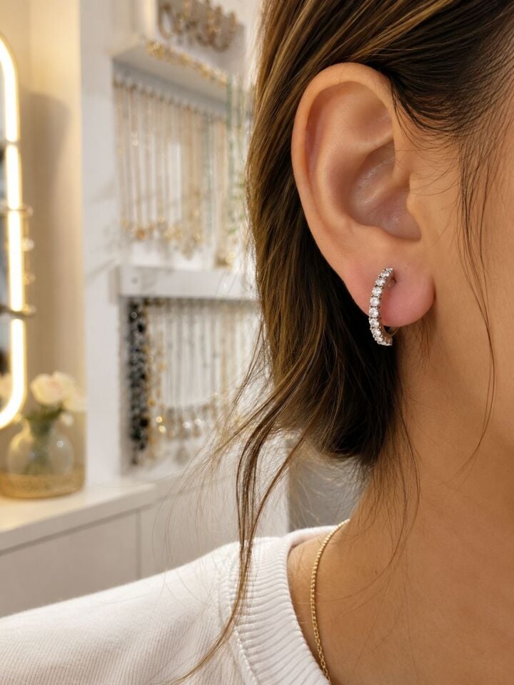 Zirkon Taşlı Silver Halka Klipsli Küpe