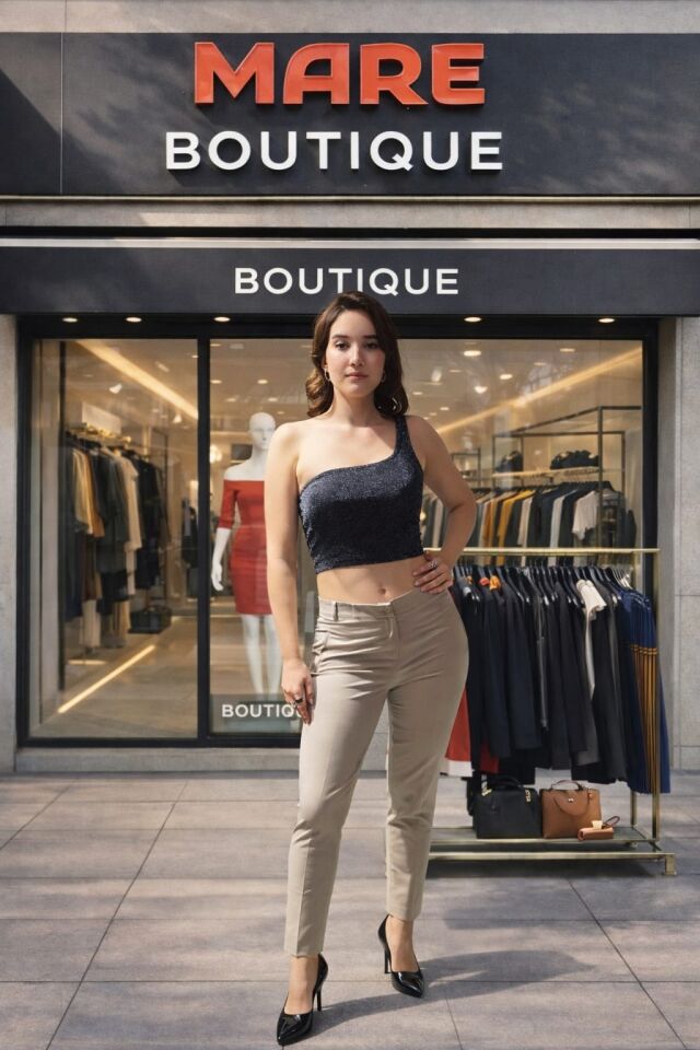 Tek Kol Simli Crop Gri