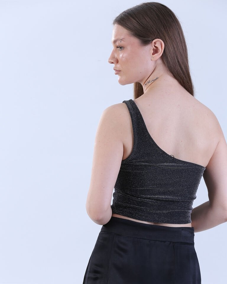 Tek Kol Simli Crop Gri