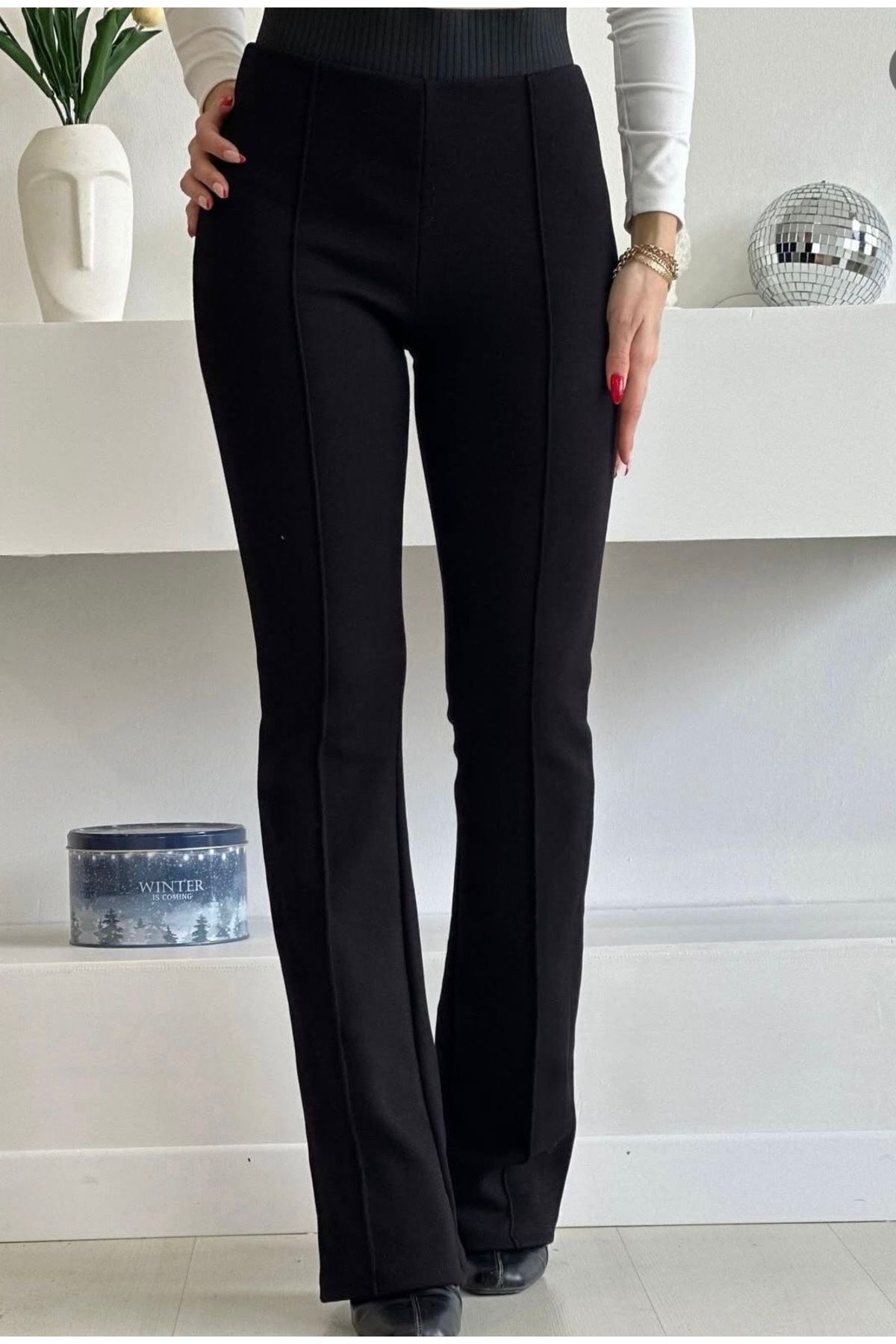 Beli Lastikli Çelik Pantolon Siyah
