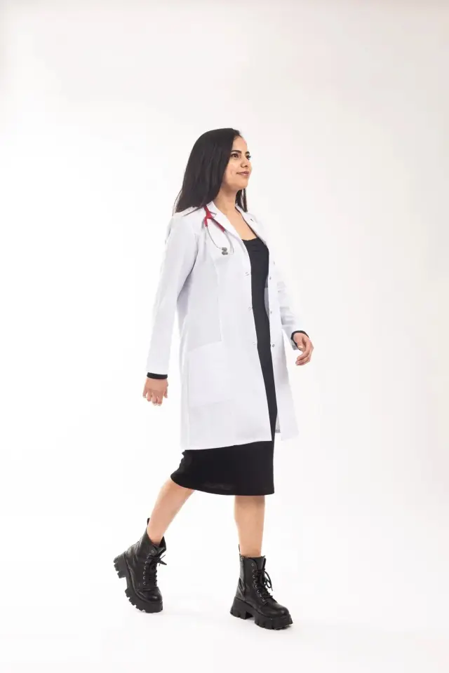 Tunik Boy, Klasik Yaka, Uzun Kol Beyaz Önlük