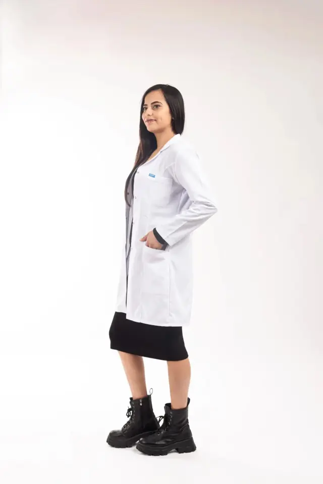 Tunik Boy, Klasik Yaka, Uzun Kol Beyaz Önlük