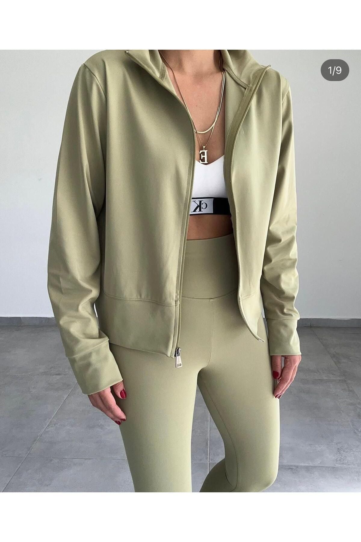 Uzun Kollu Fermuarlı Ceket ve Tayt Takım