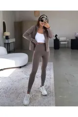 Uzun Kollu Fermuarlı Ceket ve Tayt Takım