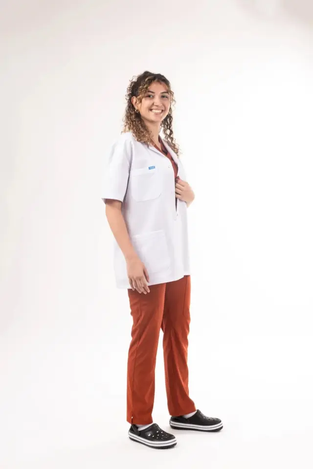 Ceket Boy, Klasik Yaka, Kısa Kol Beyaz Önlük