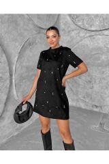 Tektaş Detaylı Nubuk Mini Elbise