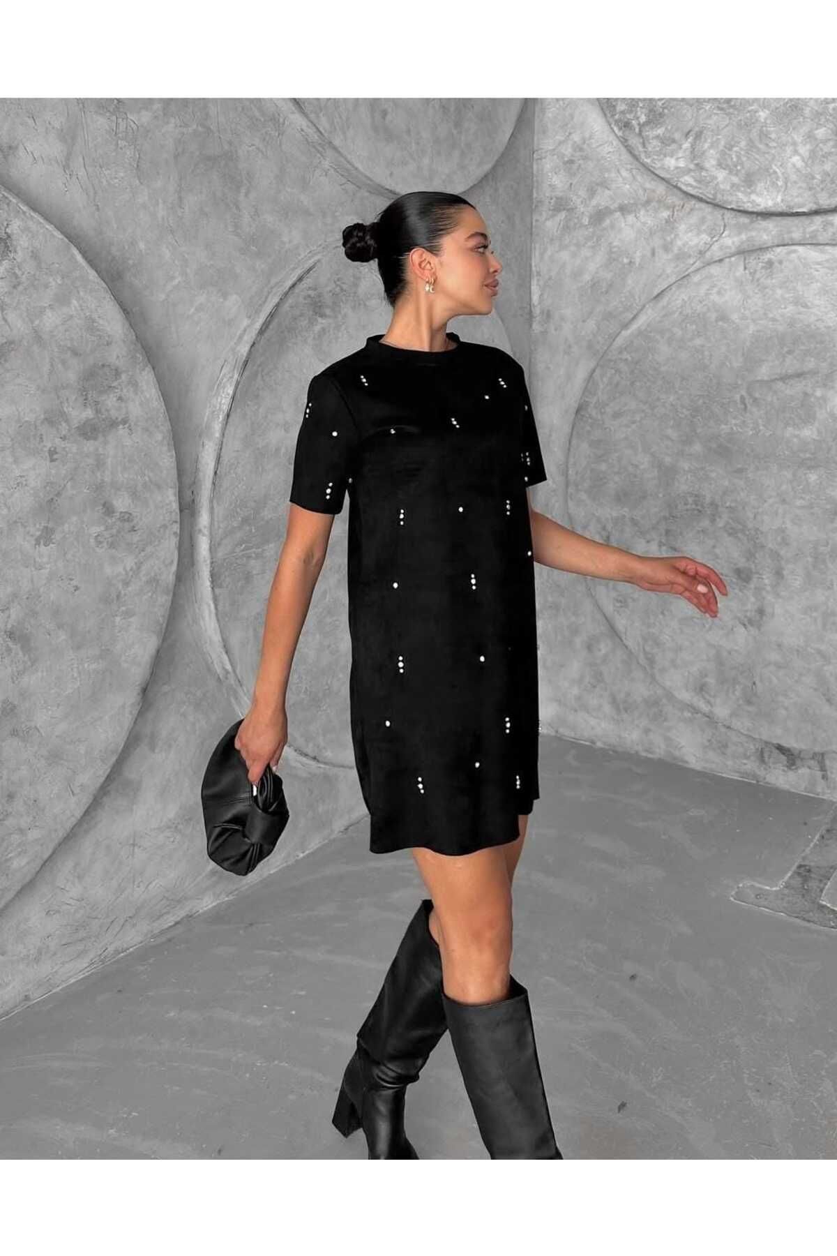 Tektaş Detaylı Nubuk Mini Elbise