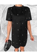 Tektaş Detaylı Nubuk Mini Elbise