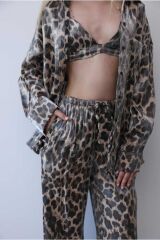 Leopar Desenli 3 lü  Saten Takım