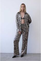 Leopar Desenli 3 lü  Saten Takım