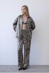 Leopar Desenli 3 lü  Saten Takım