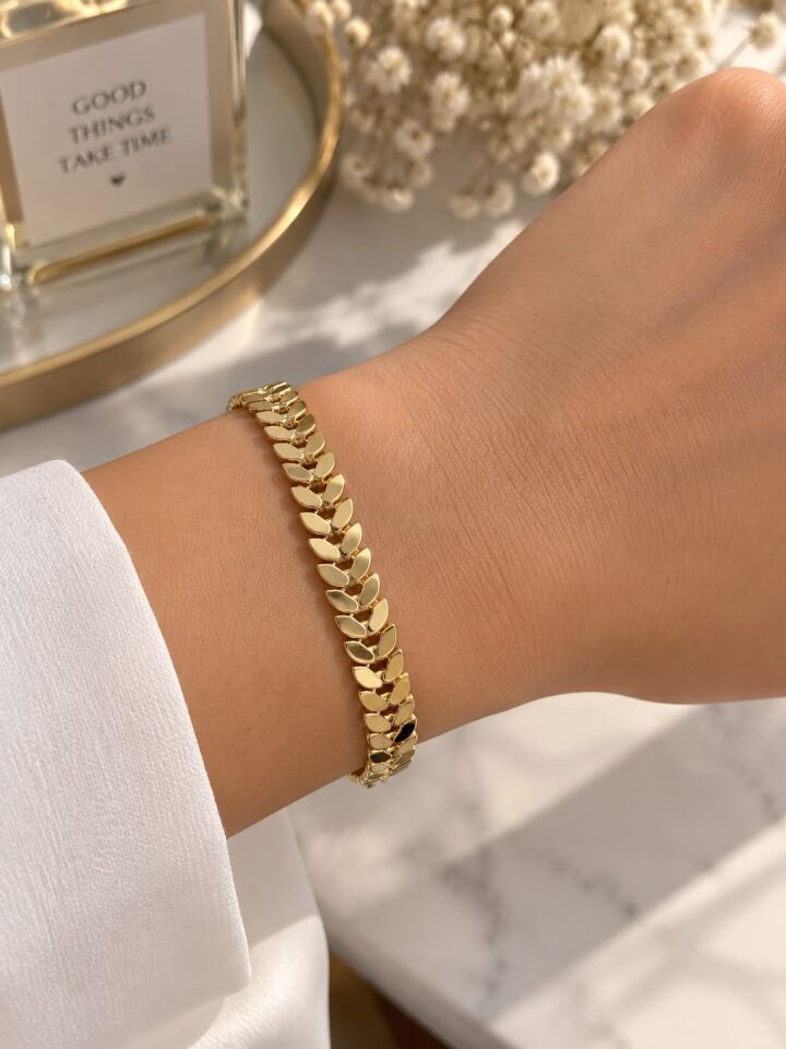 Gold Yaprak Zincir Bileklik
