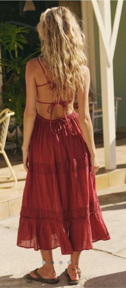 Askılı Uçuşan Yazlık Elbise Bordo