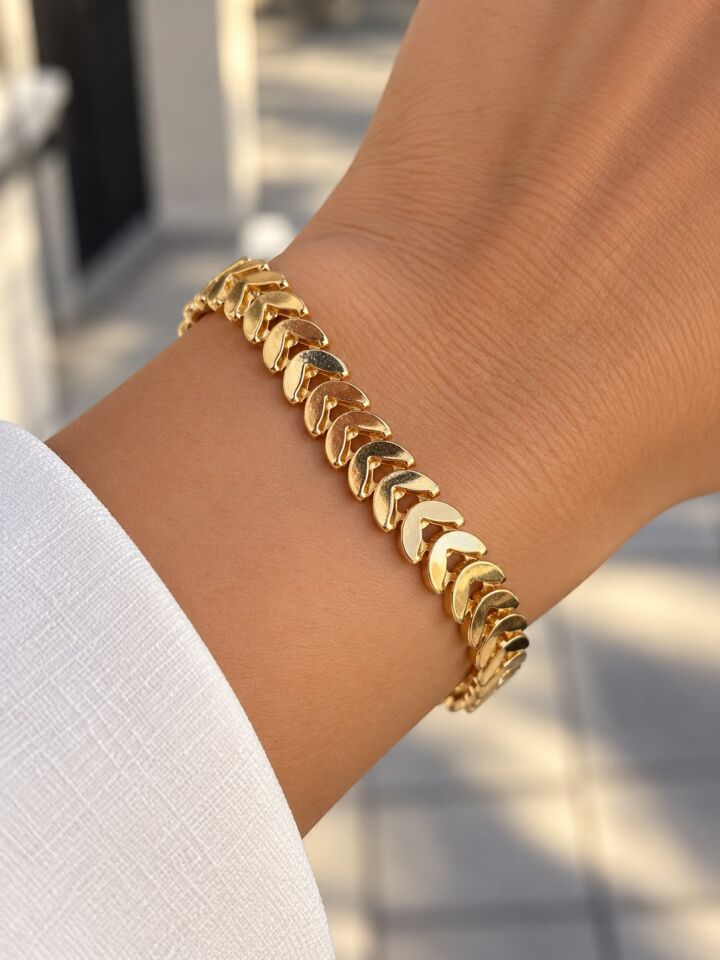 Geometrik Zincir Detaylı Gold Bileklik