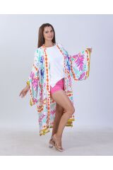 Kimono Kaftan Pamuk Viskon  Renkli Desenli Standart Beden