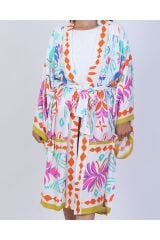 Kimono Kaftan Pamuk Viskon  Renkli Desenli Standart Beden