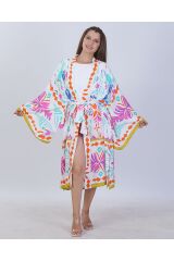 Kimono Kaftan Pamuk Viskon  Renkli Desenli Standart Beden