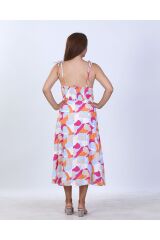 Çok Renkli Desenli Askılı Elbise