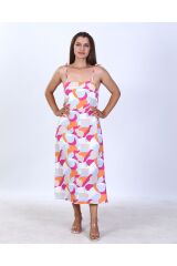 Çok Renkli Desenli Askılı Elbise