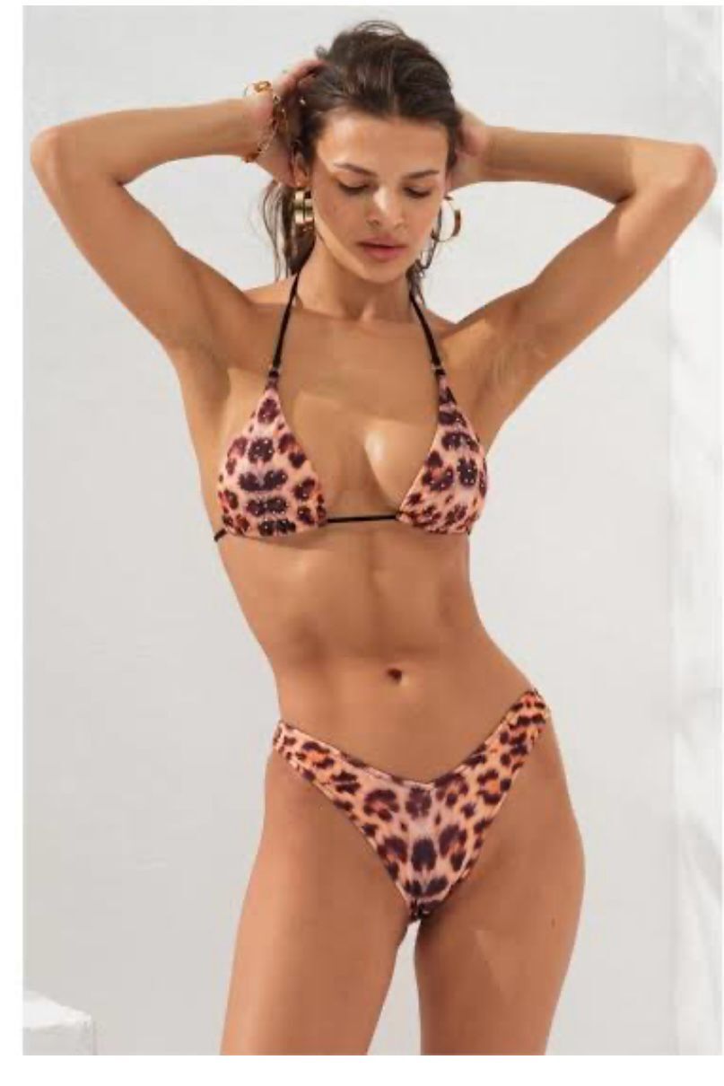 Leopar Desenli Taş Detaylı Push Up Etkili Bikini Takımı