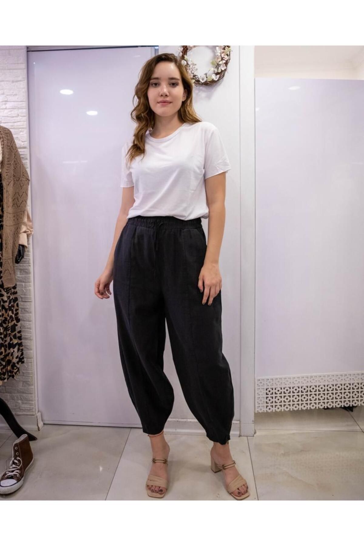 Paçası Fermuarlı Keten Pantolon