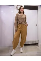 Paçası Fermuarlı Keten Pantolon