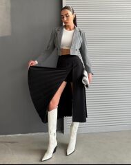 Krep Kumaş Içi Şortlu Yanı Yırtmaçlı Uzun Etek Siyah