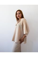Bej Keten Gömlek Pantolon 2'li Alt Üst Takım
