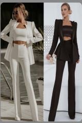 3'lü Şık Takım (Ceket Pantolon Crop)