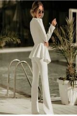 3'lü Şık Takım (Ceket Pantolon Crop) XL - Beyaz