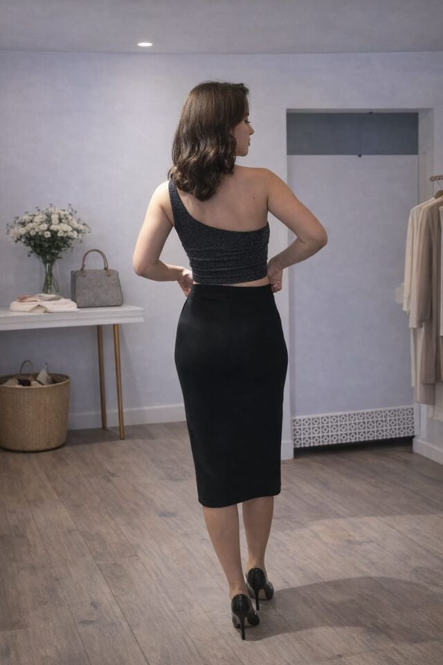 Fermuar Detaylı Nubuk Kalem Etek