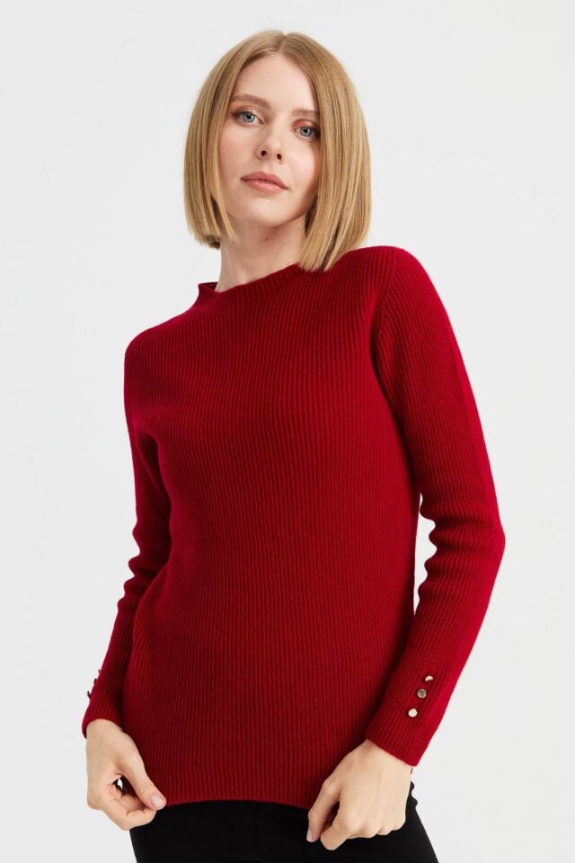 Düğme Detaylı Bisiklet Yaka Triko Kazak