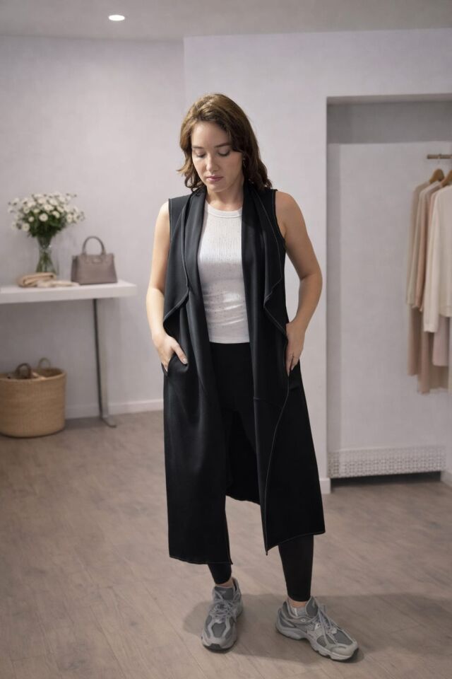 Uzun Kesim Modern Siyah Yelek