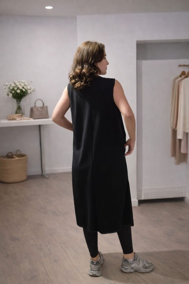 Uzun Kesim Modern Siyah Yelek