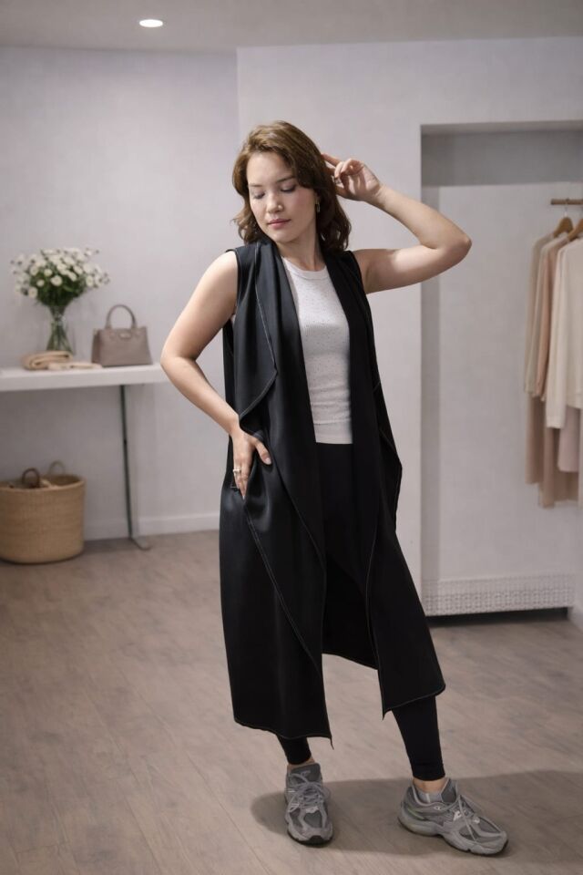 Uzun Kesim Modern Siyah Yelek